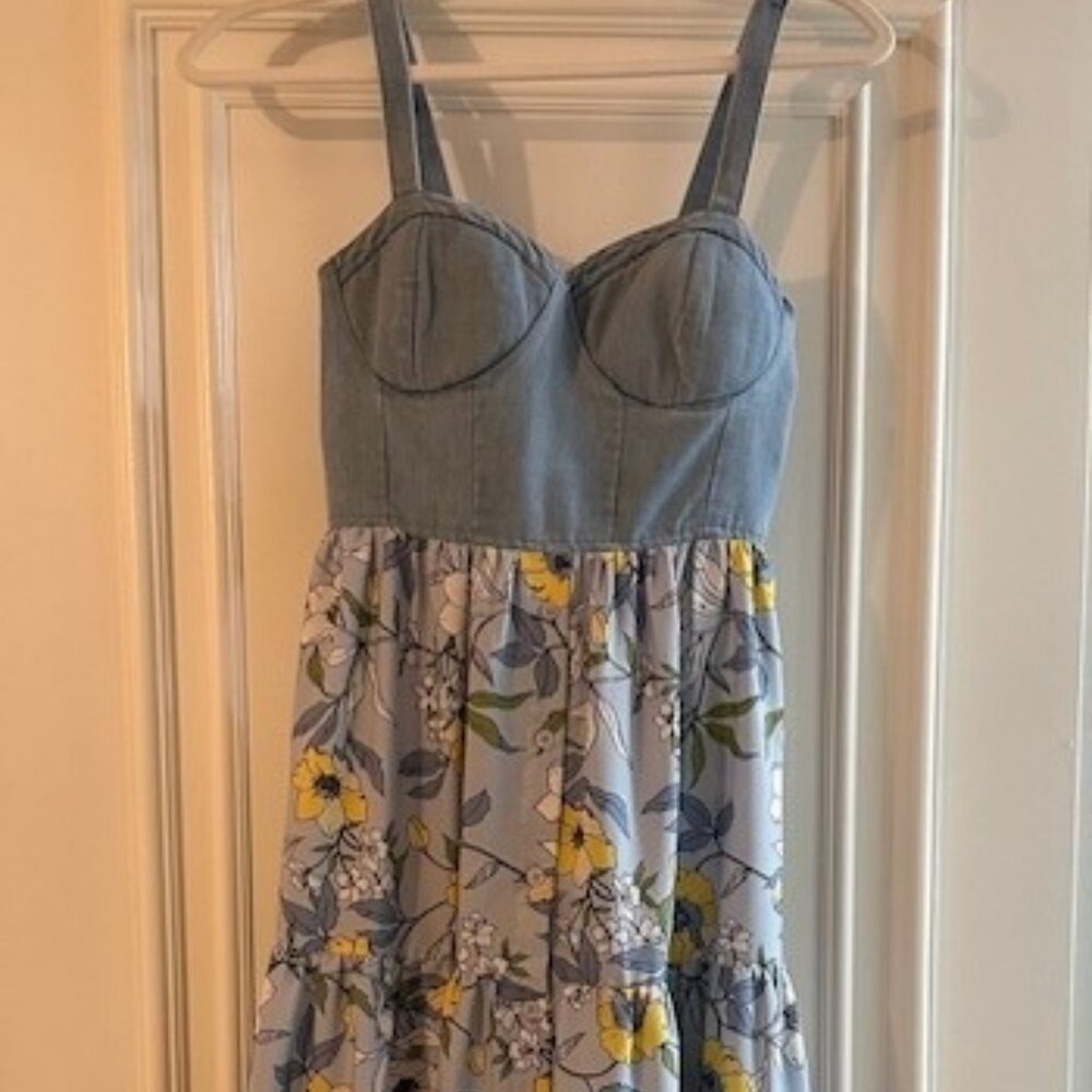 "OG Collective" Denim Corset Top with Flower Maxi Dress Size XS
